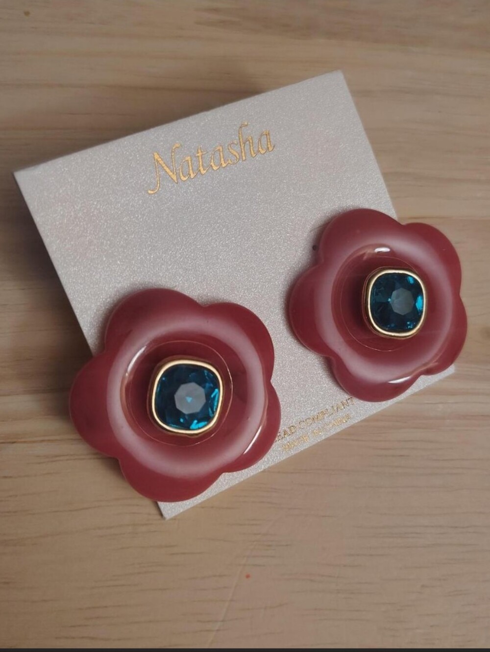 Natasha Retro Style Cabochon Stone Effect Flower Statement Earrings